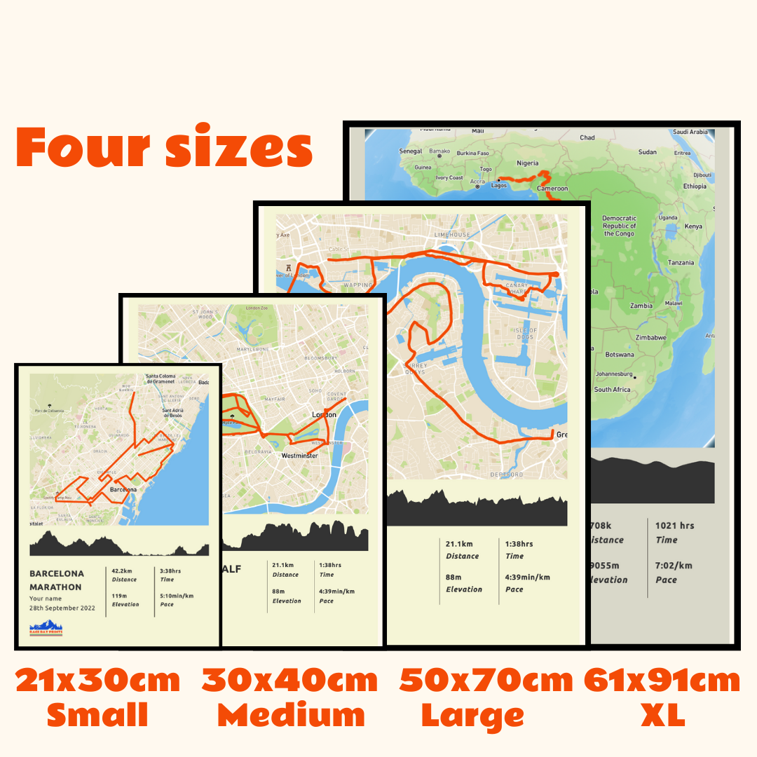 Personalised London Marathon route poster with custom runner's name and time, printed on high-quality paper, ideal as a gift for runners