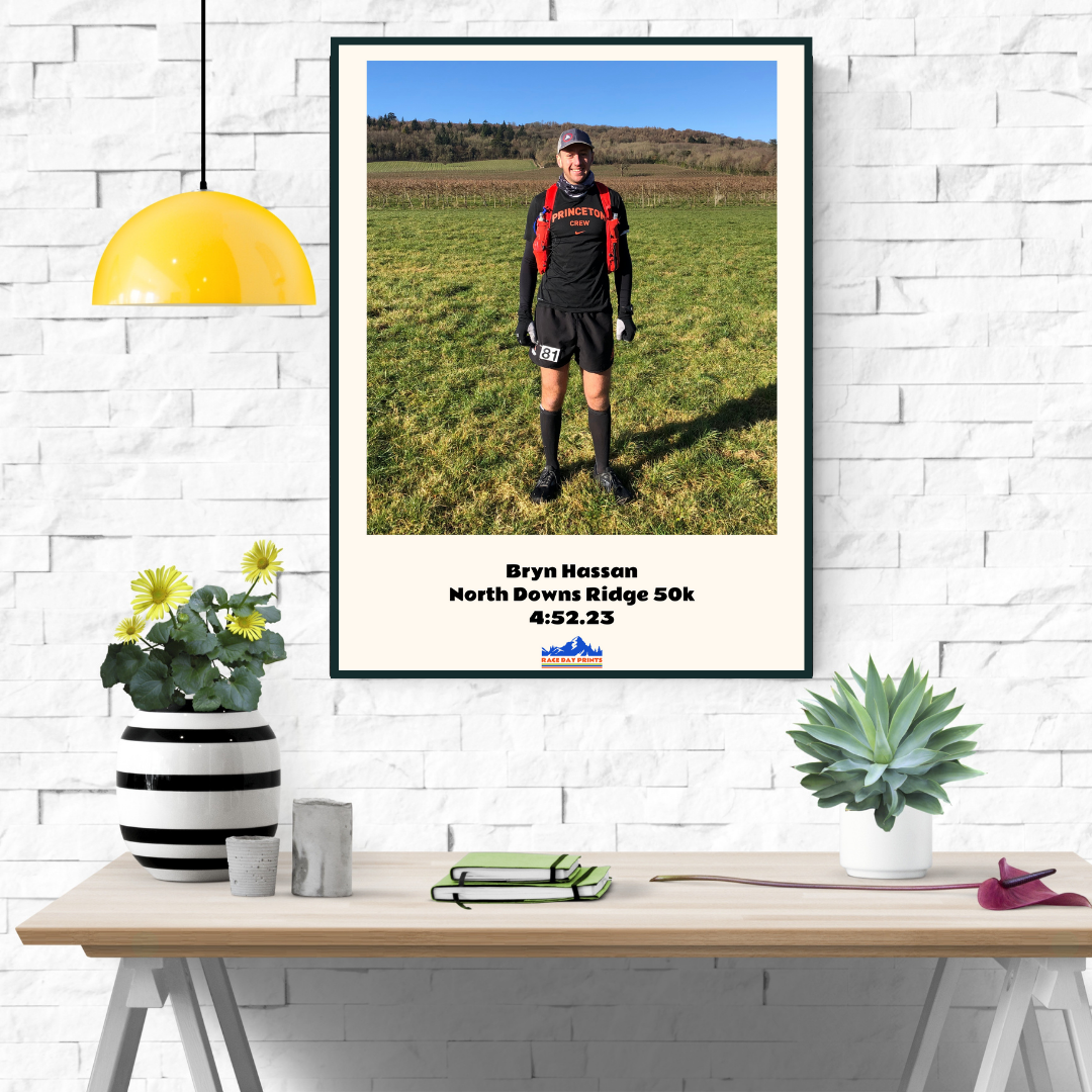 Personalised London Marathon route poster with custom runner's name and time, printed on high-quality paper, ideal as a gift for runners